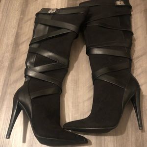 Black suede and leather boots